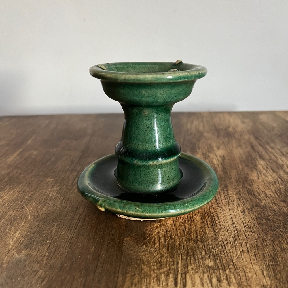 Green Tamegroute Moroccan handmade candlestick